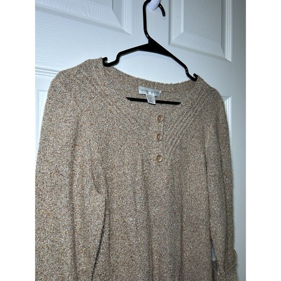 Christopher & Banks Women’s 3/4 Sleeve 3 Button Sweater Light Brown Size Medium - Picture 3 of 7